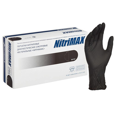Перчатки диагностические нитриловые черные неопудренные NitriMax M